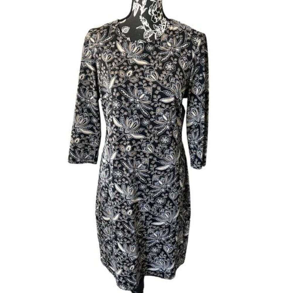 J McLaughlin Catalina Cloth Dress Floral 3/4 Sleeve Brown Large